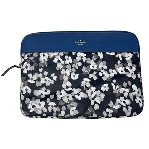 Kate Spade Laptop Sleeve Zip Case Grove Street Floral Fabric Blue Leather